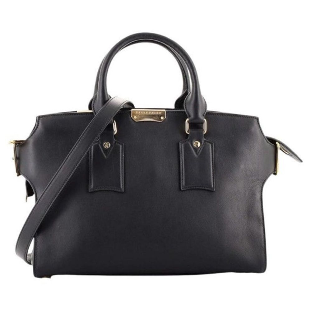 Auth Burberry Black Matte Leather Clifton Convertible 2way Handbag Purse
